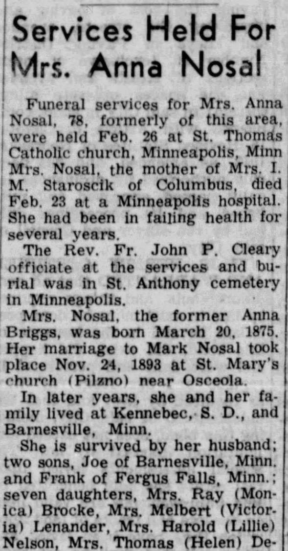 Obituary for Anna Nosal (Aged 78)